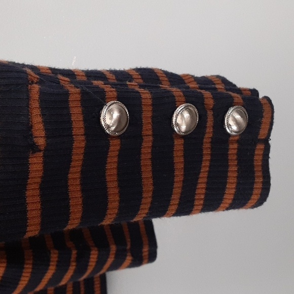 Talbots Bergen Stripe Button Long Sleeve Ribbed Turtle Neck Top - Picture 6 of 11